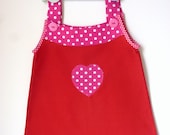 Girls clothing - Girls dress in soft red cotton with applique heart - made to order