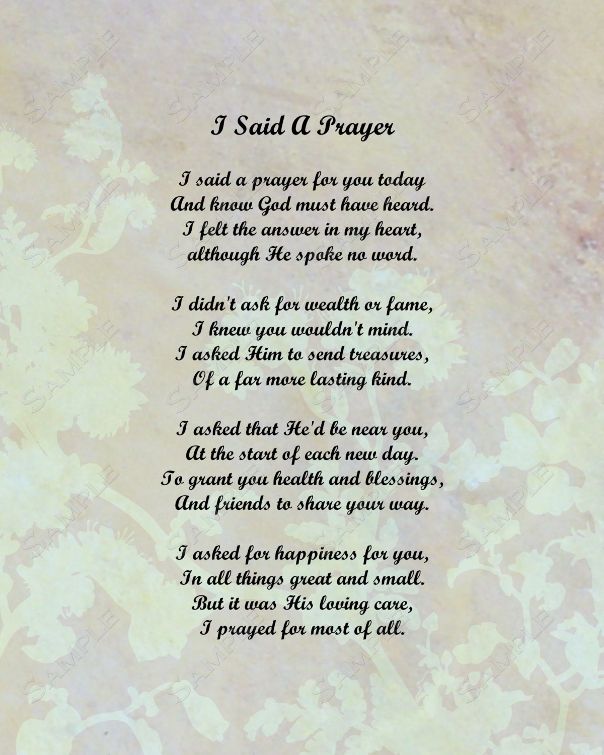I Said a Prayer Poem Personalized INSTANT DOWNLOAD Digital