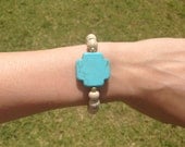Turquoise Howlite Cross Gold Foil Crackle Bracelet