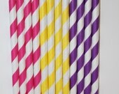 50 Tangled Inspired Hot pink,yellow,purple Stripe paper straws wedding birthday shower     Bonus DIY Flags