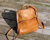 Vintage 80s Brown Leather Backpack, Made in India