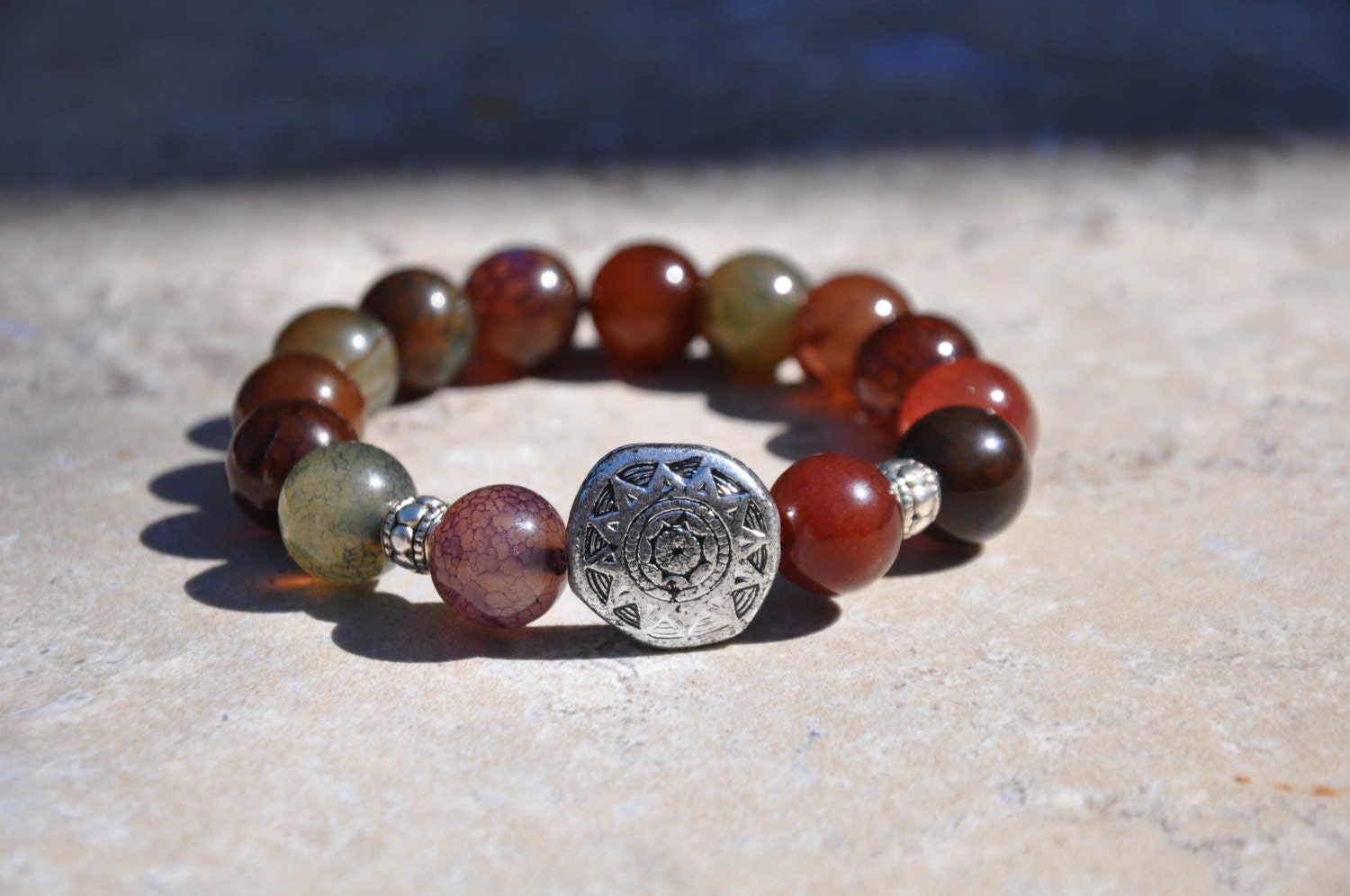 Harmony and Protection  Brown Large Agate beads, Beaded Bracelet , Yoga Bracelet, Healing Gemstone, Reiki