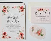 Custom Hand Painted Wedding Invitation Suite/ Set of 25-Bright Florals