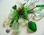 Green Glass Beaded Brooch with Swarovski Crystals, Spring, Mother's Day, Green-eyed Goblin, Nymph, Woodland, Seasonal