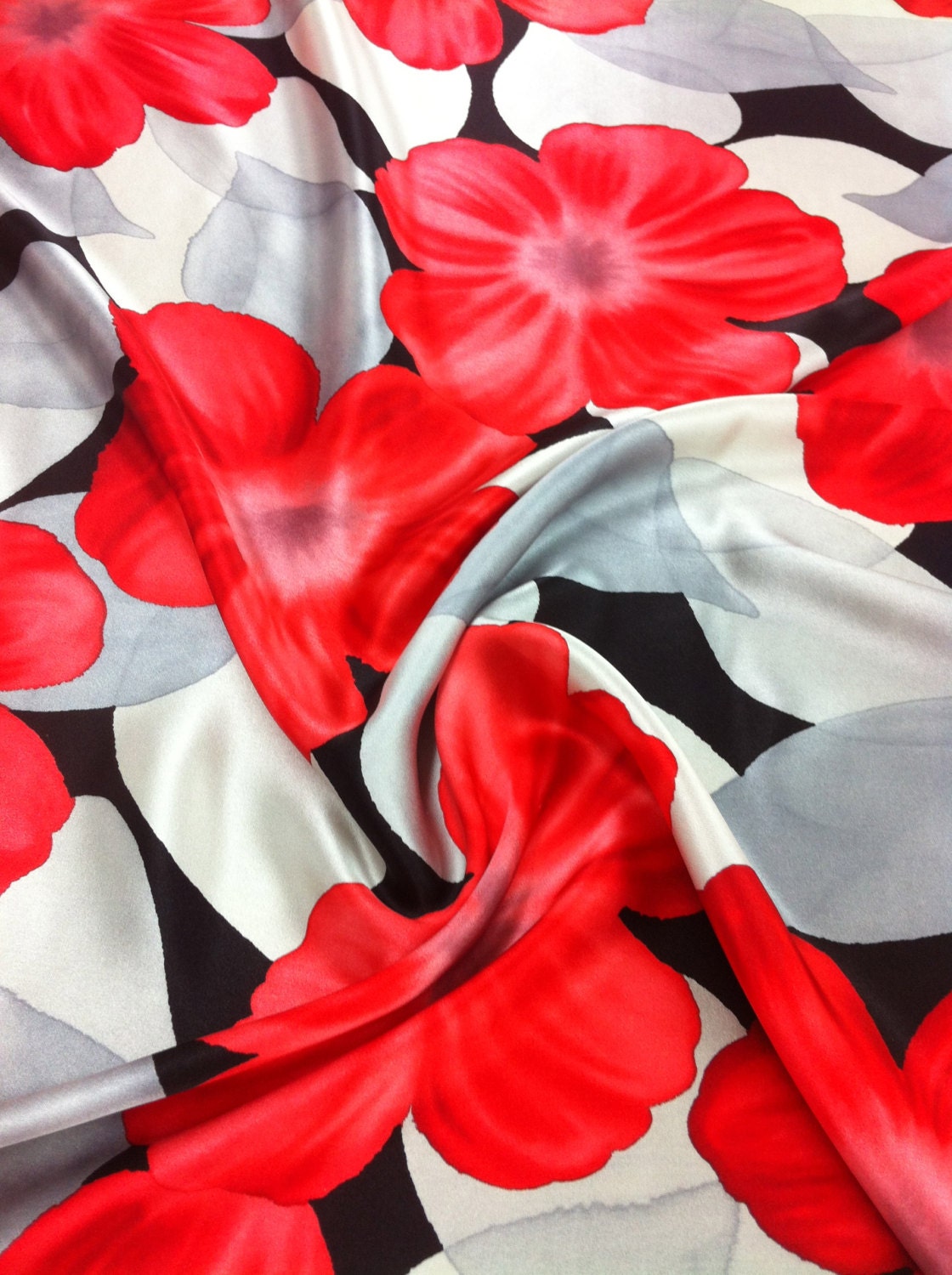 Red/Grey/Black Silk Floral - By the Yard