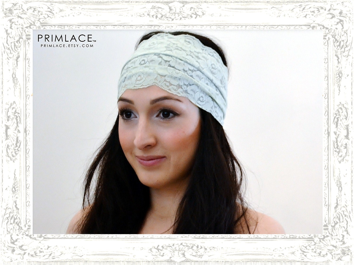 Large Green Lace Headband, Pastel Green Headwrap, Lace Headwrap Lace Turban, Lace Bandanna, Headbands, Green Turban, Pastel Green