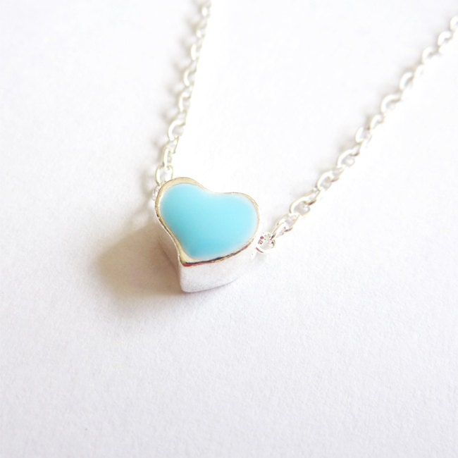 Blue Heart Necklace. Layer Necklace. Everyday Necklace. Simple Necklace. Minimalist.