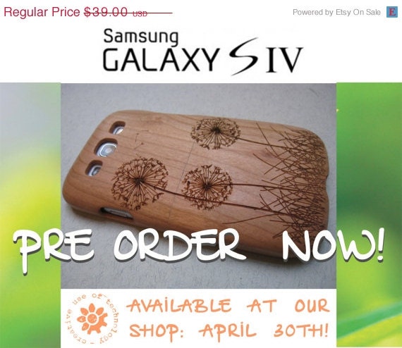 ON SALE Samsung Galaxy S4 case - wooden cases walnut / cherry or bamboo wood-  Dandelion - PREORDER Now -