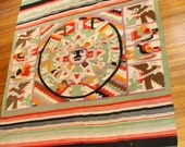 Vintage Flat weave Mexican Rug Gorgeous Double Sided Kilim Vibrant 6 FT Bohemian Bedspread or Wall Hanging