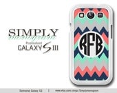 Samsung Galaxy S3 Case  Samsung Galaxy SIII Case - Plastic and Rubber - grunge navy coral grey mint monogram
