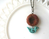 Needle Felted Nest with Bird necklace - MADE to ORDER - Woodland inspired jewelry - Choose a color - Gift for Mom, Wife, Girlfriend - ThimbleWoods