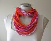 Braided T Shirt Scarf, Infinity Jersey TShirt Scarf, Fabric Necklace, Pink, Neon Orange, Lilac, Summer fashion