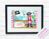 Girl Pirate Printable WALL DECOR Nursery Art Children Kids Room Poster Name Photo Picture Personalized Home DIY Digital File Funny Cool Cute