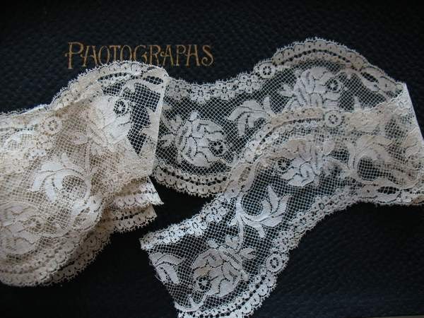 Vintage Edwardian Lace Trim Roses Zigzag