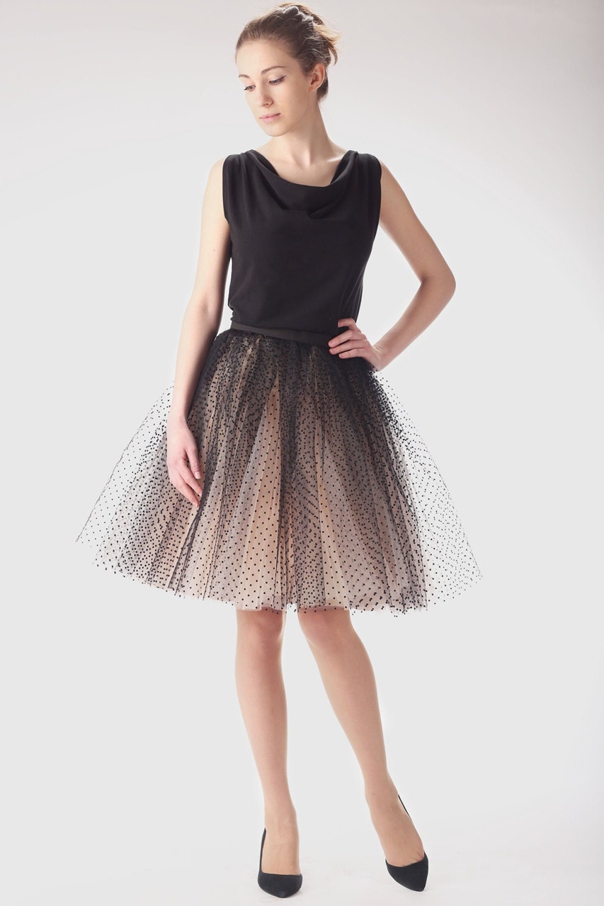 Adult champagne tutu skirt with black dots, wedding tulle skirt, petitcoat