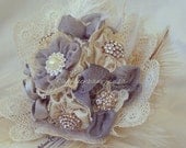 R1600 - Heirloom jewelled wedding bouquet - Handmade fabric flowers, Crystal, Diamante & Pearl