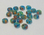 Millefiori Beads - Flat Round - Aqua - 6mm - 20 Beads