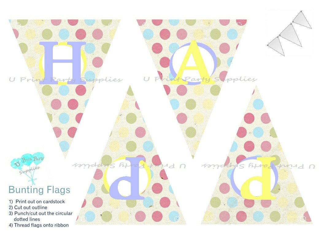 Happy Easter Flag Banner - Easter - Printable File- DIY - Digital File- Print as many as you like Il_170x135