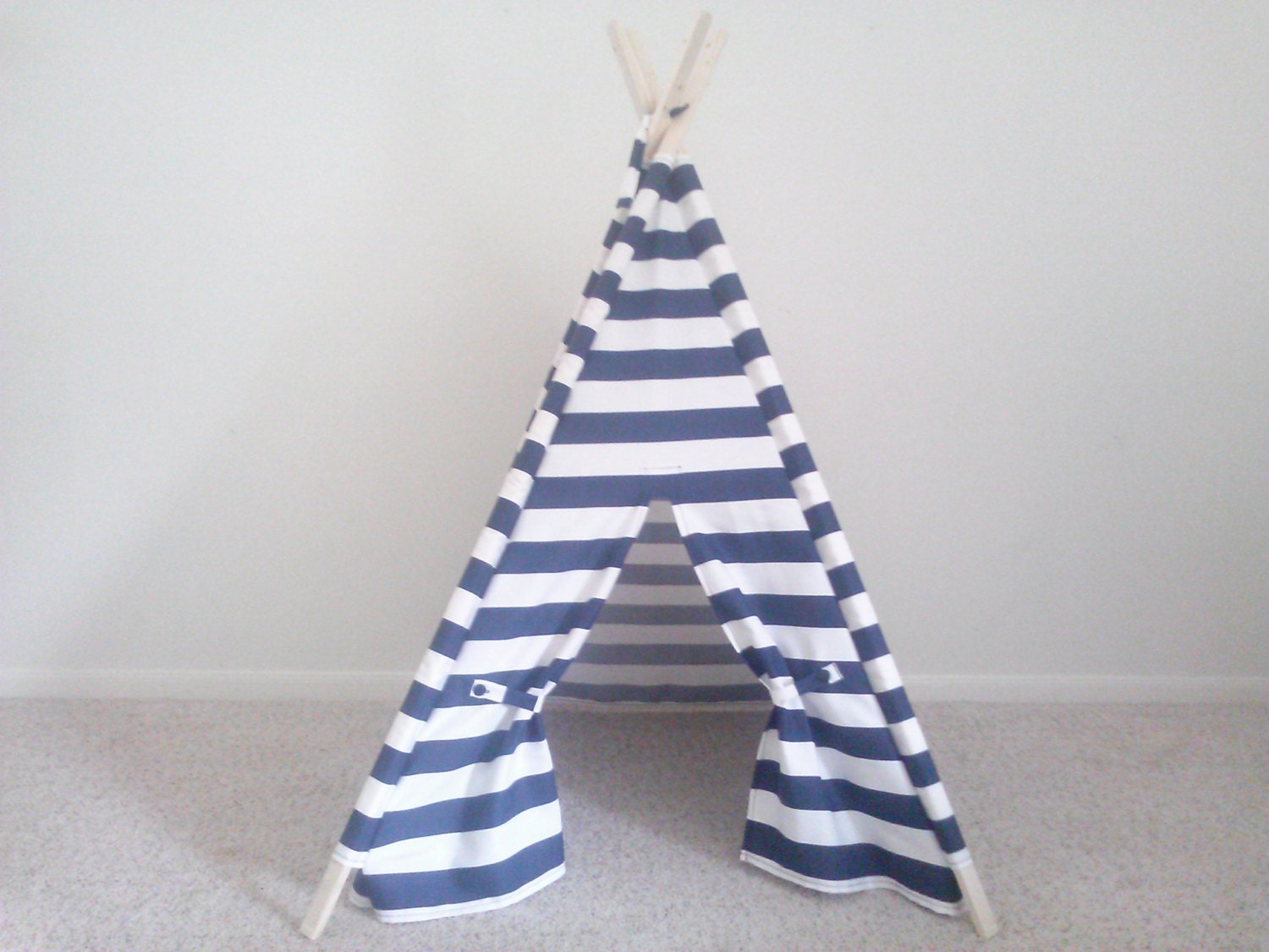 Navy and White Stripe Tent, Teepee, 42 to 48 inch wide Play Tent Made to Order