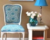 Vintage Accent Chair Upholstered in Aqua Fabric