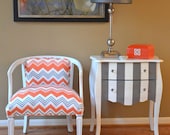Accent Chair Upholstered In Chevron Orange and Gray Fabric
