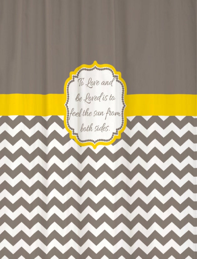 Shower Curtain Warm Gray Half Chevron with Yellow Accents 69x70" Favorite Quotation Custom for Your Bathroom