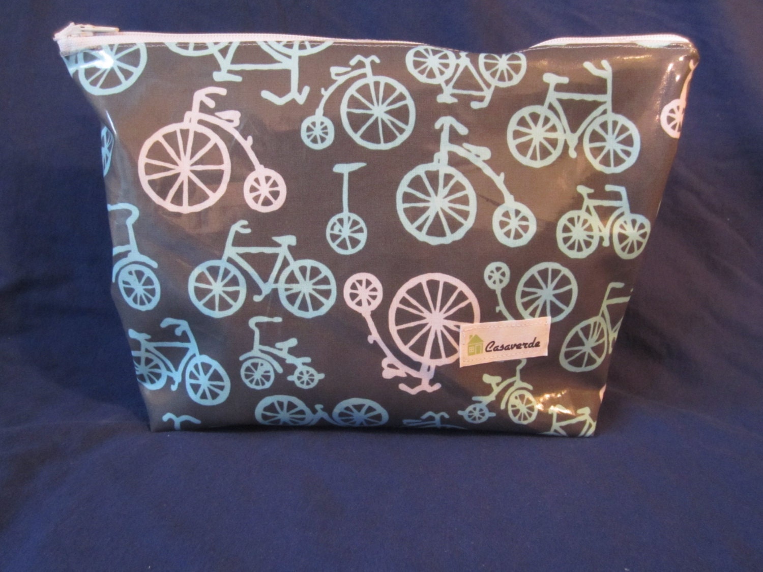 Set of Three Cosmetic Bags - Bicycle Laminate Fabric - CraftsbyCasaverde