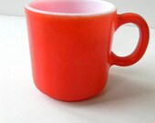 vintage orange red milk glass mug