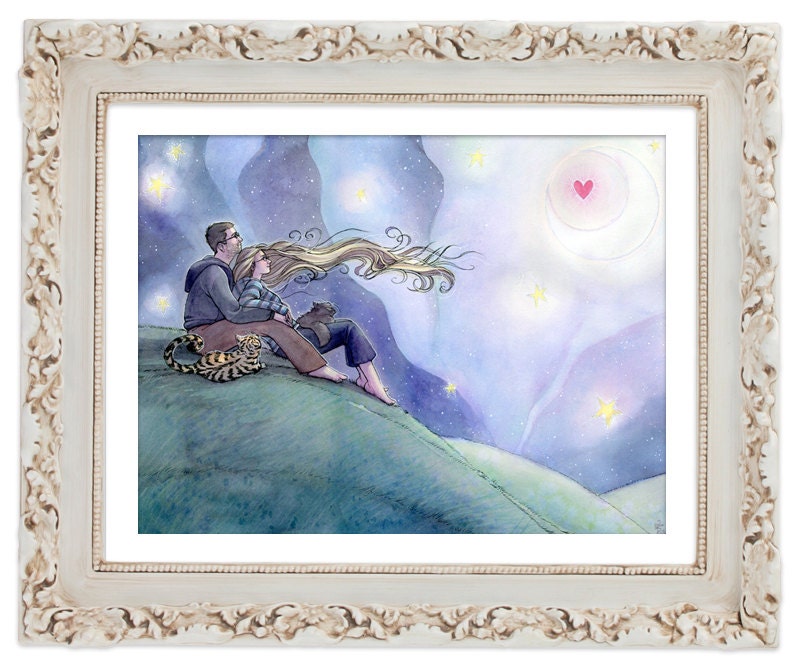 Custom Couple Portrait - 9x12 - Wedding or Anniversary Gift Art in Watercolor