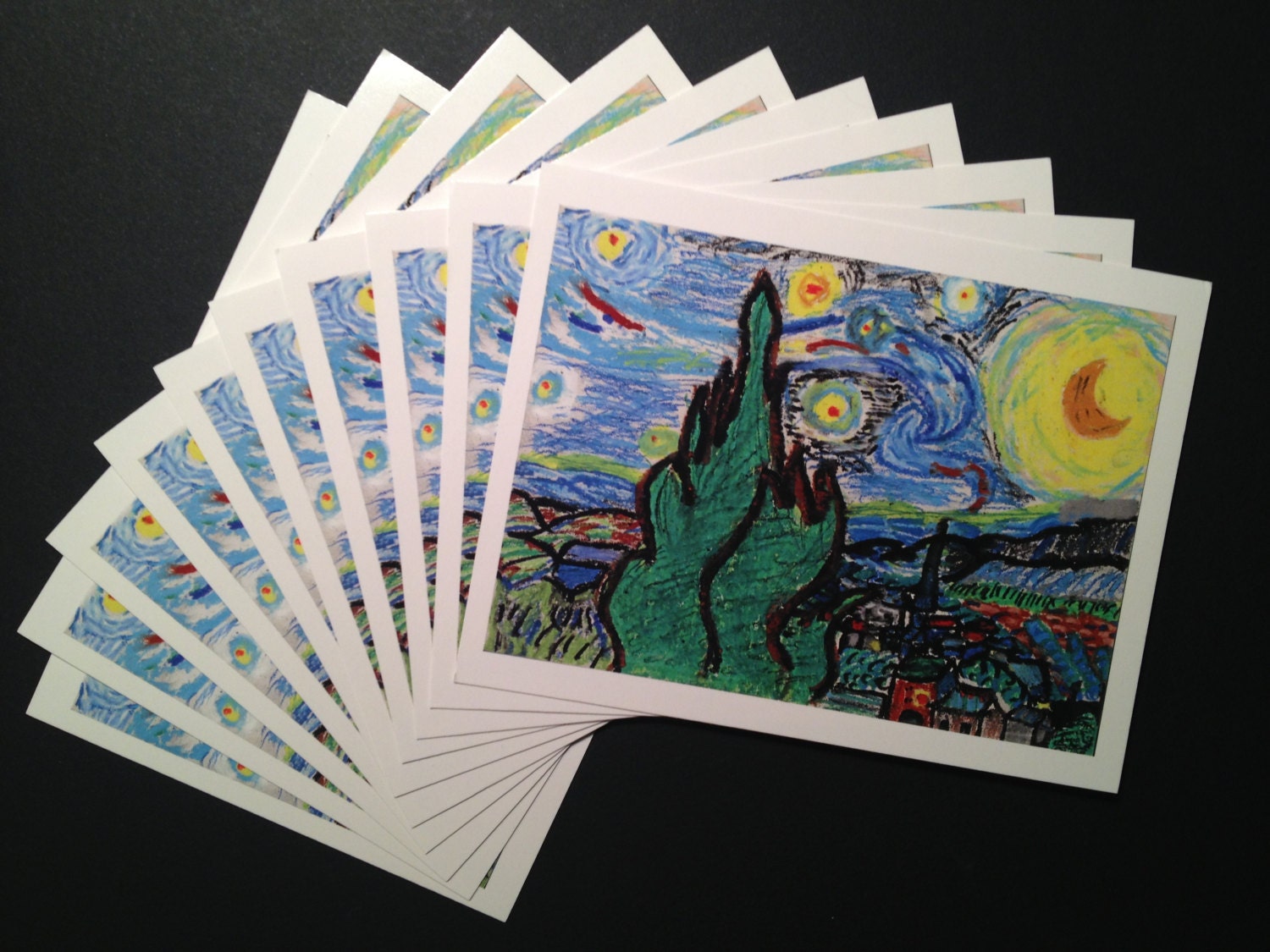 NEW 10 Pack of Oil Pastel Rendition of Van Gogh's Starry Night on 4.25" x 5.5" Glossy Postcards