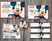 Birthday Party Set Mickey Mouse Clubhouse - Invitation, Thank you card, Sticker, Bottle Wraps, Chocolate Wrapper - Printable, Digital
