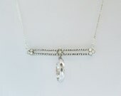 Vintage Brooch & Silver Hoop Pendant Necklace, made w/ repurposed vintage jewelry pieces, vintage brooch, vintage earrings, rhinestones