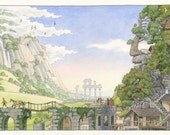 Mother Nature Father Time II.  Earth spirits, sacred spirits, serene landscape, watercolor drawing, painting, fine original art print.