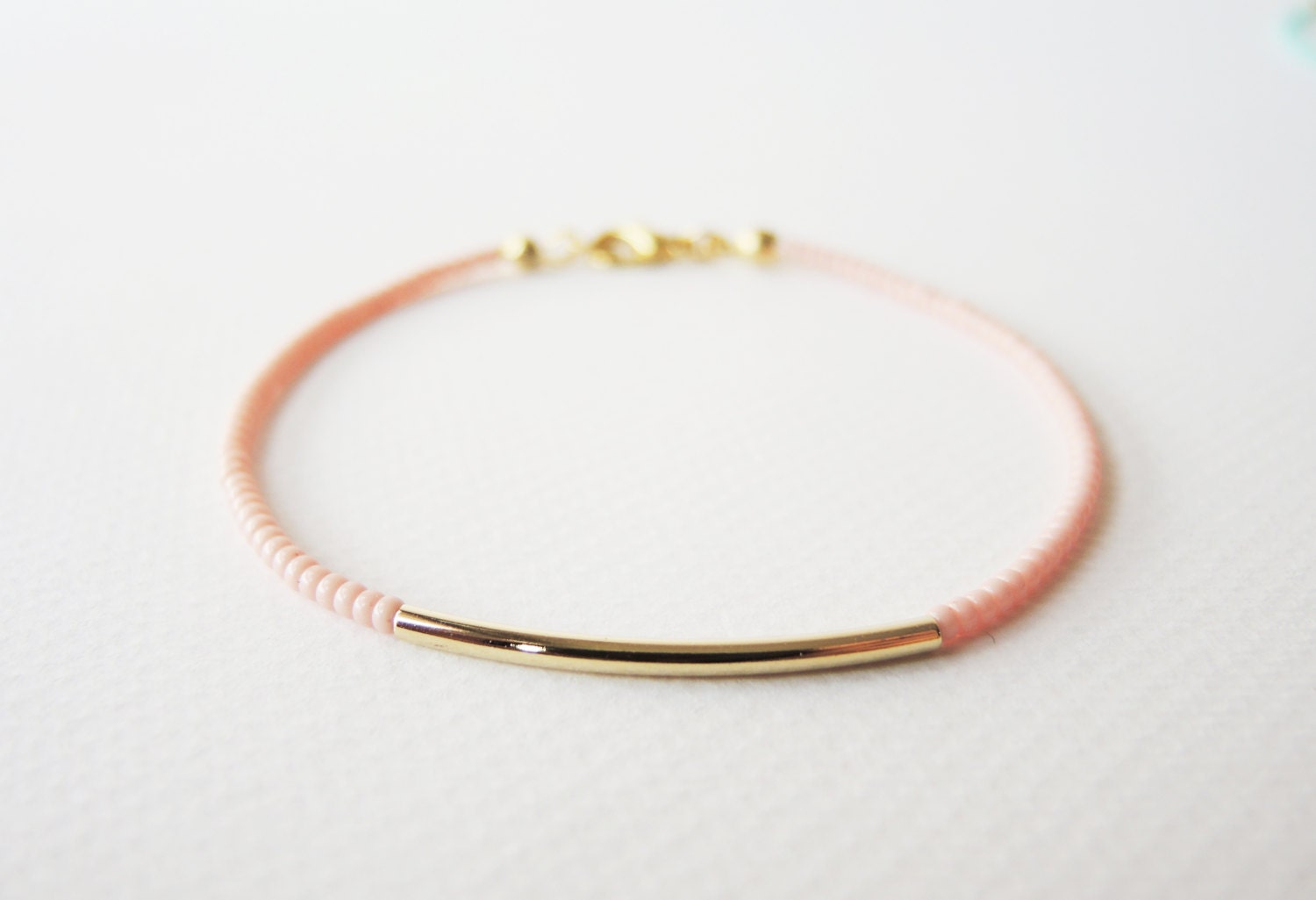 Gold bar bracelet - Pastel Pink