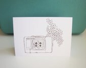 Vintage lomography illustrated camera greetings card. geometric pattern indie photography design.lomo camera card.illustration card.