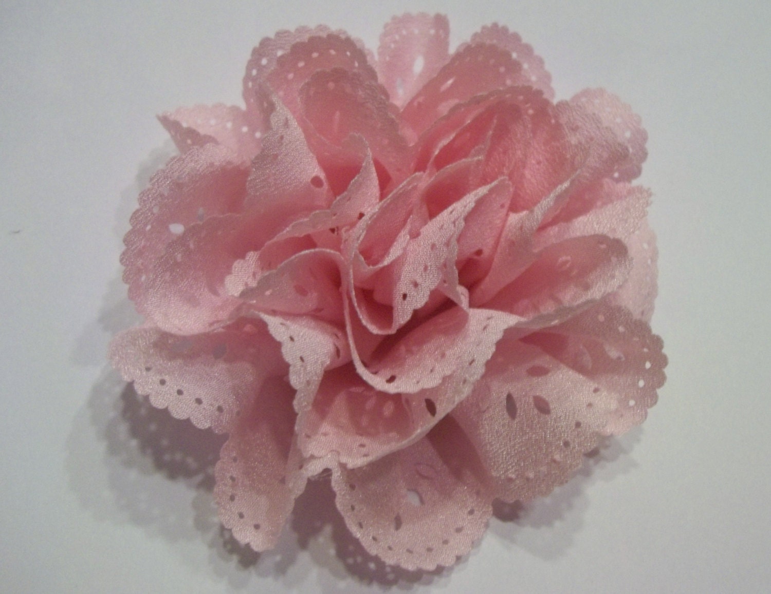 Pink Eyelet Lace Chiffon Flower Hair Bow Clip