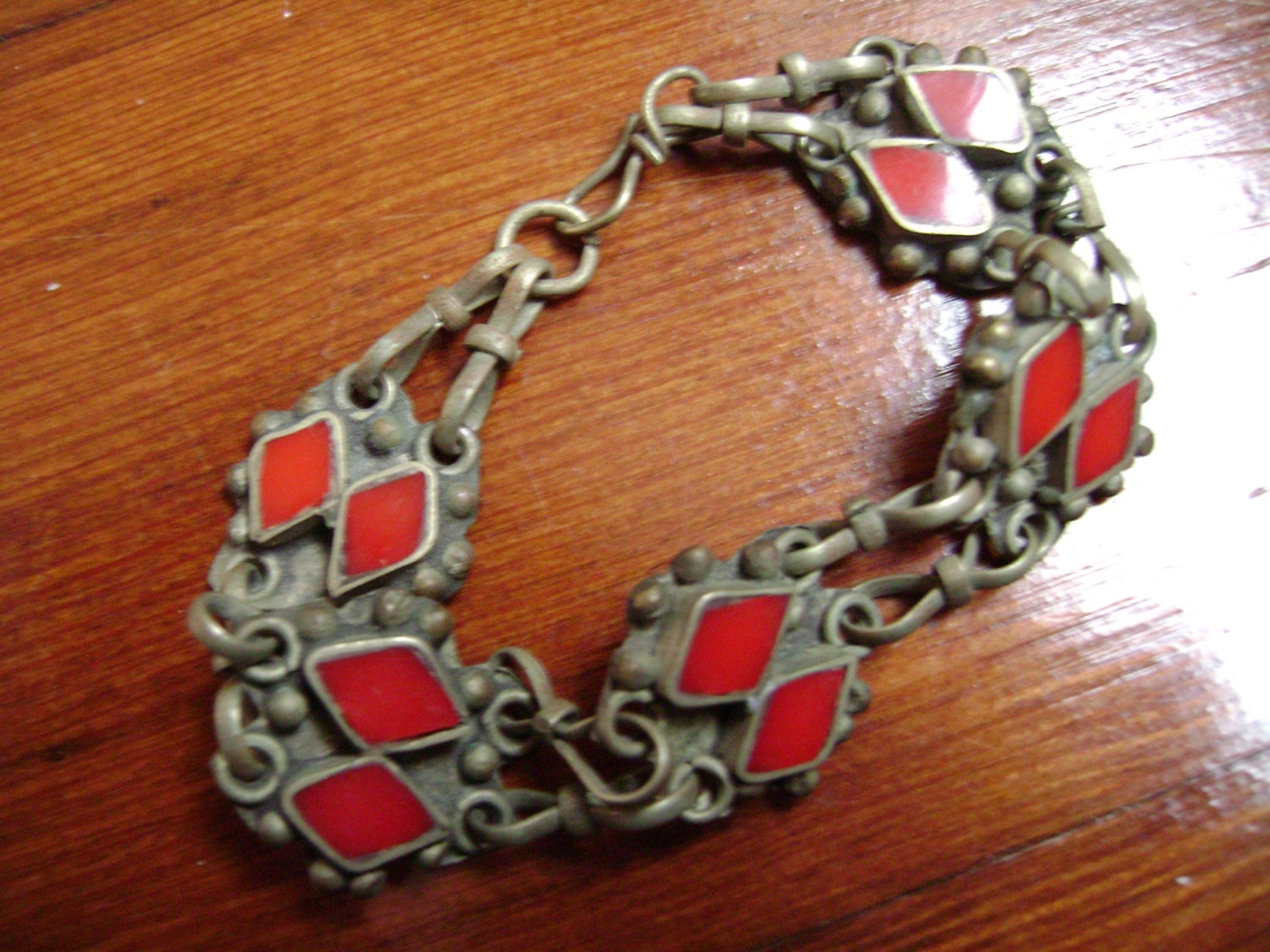 vintage bracelet with red glass inlay