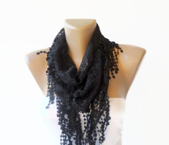 lace Black woman scarf , fashion trends ,Custom Design Scarf,  women scarves Mothers day gifts