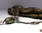 Chaos- wire wrapped necklace, big labradorite, Swarovski Crystals, handmade, copper, wirework