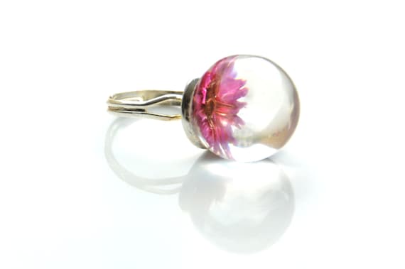 Roze bloem Ring - Hars Ring - Gedroogde Bloem Ring - Gedroogde bloemen - Hars sieraden - Echt bloemen sieraden - Natuur juwelen