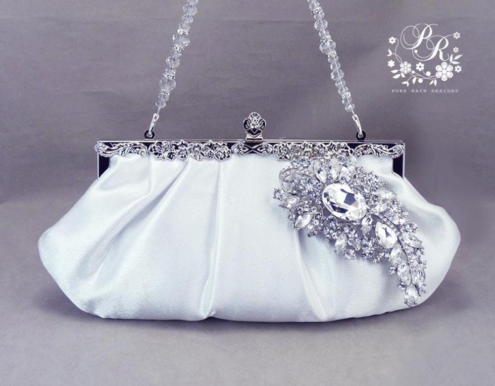 Wedding Clutch Handmade Clear Crystal Rhinestones White Bridal clutch Wedding evening bag Purse