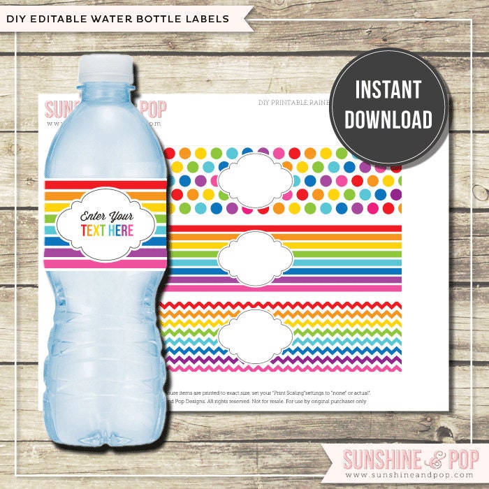 INSTANT DOWNLOAD - DIY Editable Rainbow Party Water Bottle Labels - Party Printable Art Party Chevron Paint party decorations Il_170x135