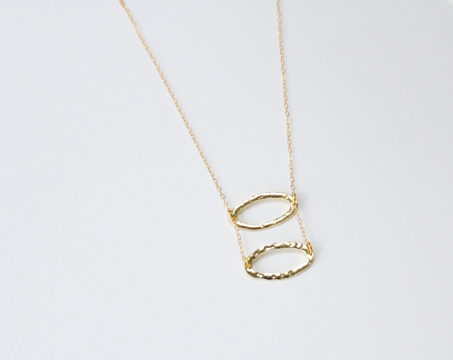 Double textured circle necklace - 14k gold plated textured circles - 14k gold filled chain necklace - simple jewelry - women gift