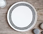 Hand-painted vintage plate "somewhat angular", black and white