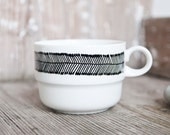 Hand-painted vintage tea cup "somewhat angular", black and white