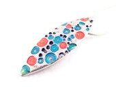 Colorful red and blue pendant  hand painted silver pendant gift for her