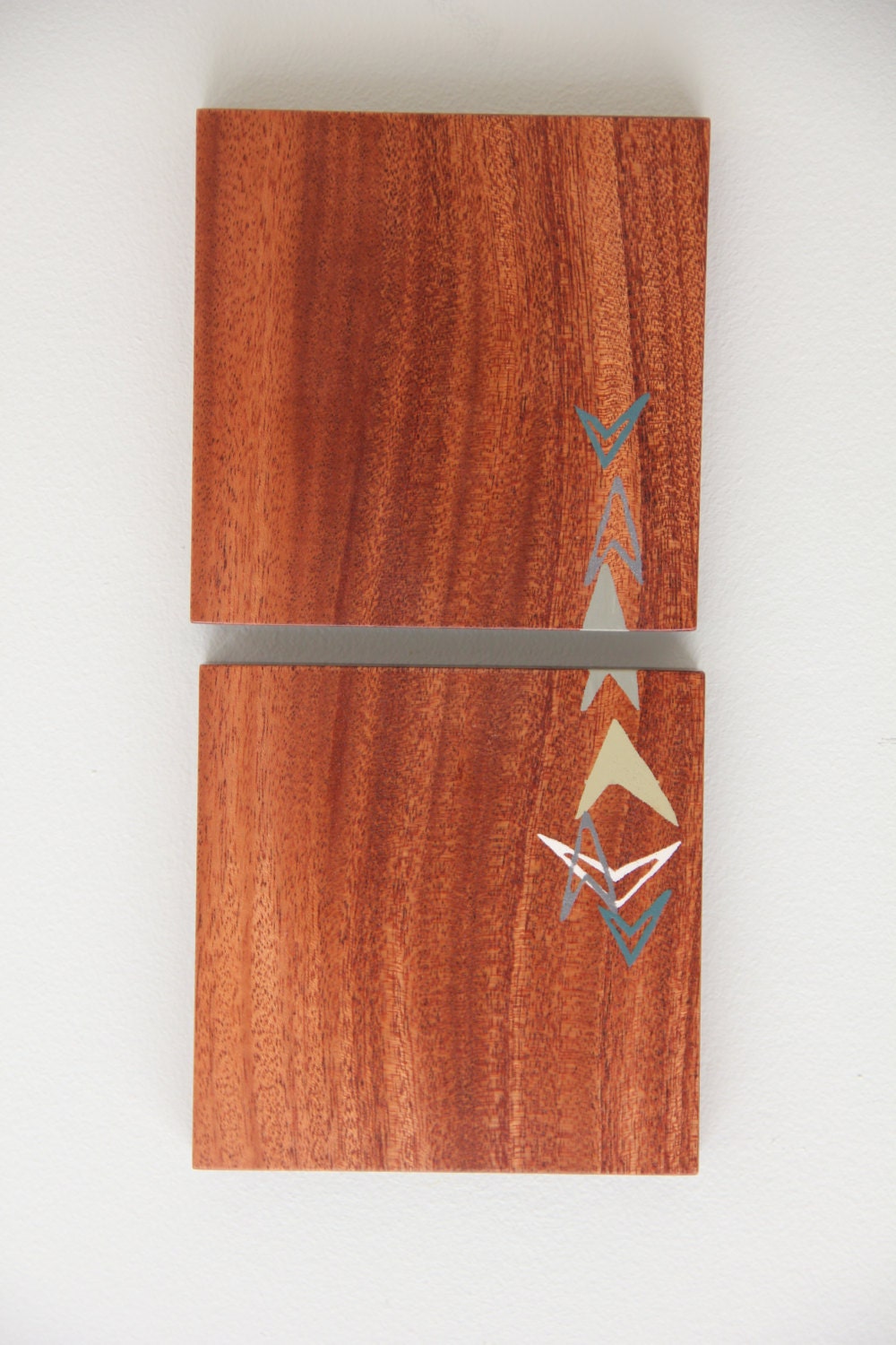 Silkscreened Mahogany wood squares (set of two)- 'Emerge'