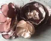 Brown Satin & Ivory Lace Headband, Satin Cabbage Rose, Girls Headband, Women's Headband, Baby's Headband, Hair Accessory
