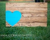 Hand Painted wood sign Turquoise Heart  Wedding guest book alternative