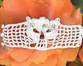 Beaded La Novia Day Of The Dead  Crochet Skull Cuff Bracelet  Calaveras The Bride